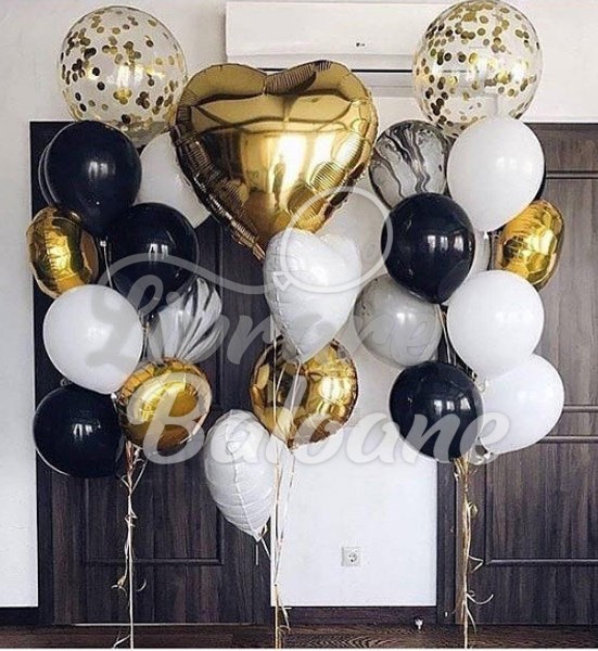 Премиальный набор гелиевых воздушных шаров золотистого и черного цвета (LB-11014)
