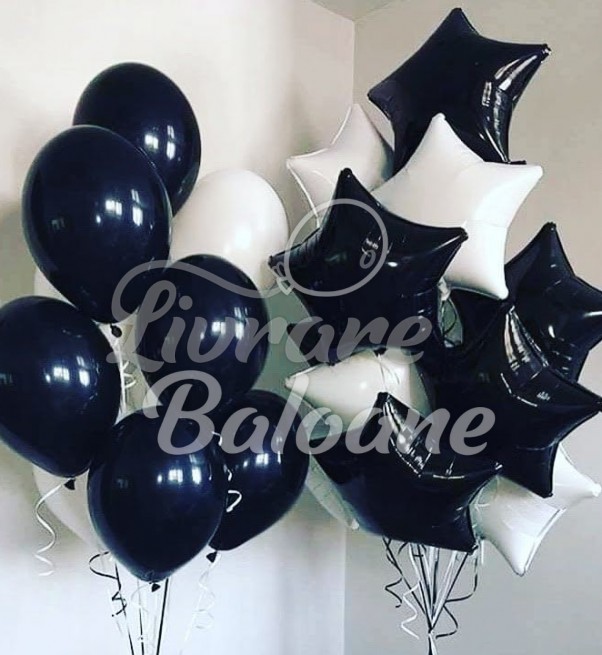 Набор черно-белых гелиевых шаров со звездами для праздничного сезона (LB-11016)