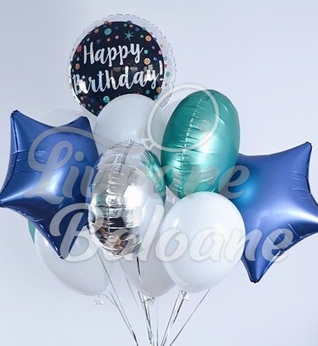 Сине-белые гелиевые воздушные шары_праздничный набор со звездами (LB-11011)