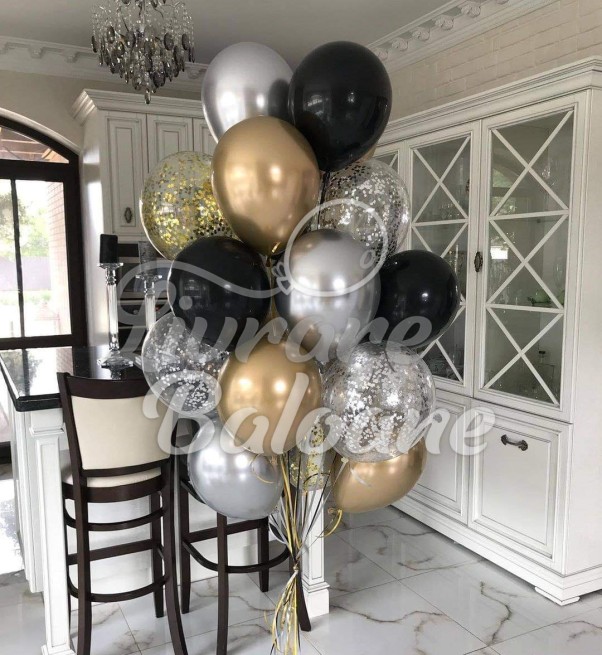 Элегантный букет из золотых и черных воздушных шаров для вечеринок (LB-11019)