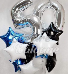 Букет Воздушных Шаров Серебряные с цифрами и звёздами (LB-11021)