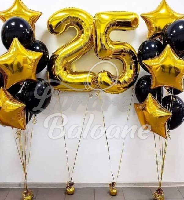 Baloane cu Heliu 25 Ani Auriu Negru (LB-11028)