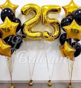 Воздушные шары с гелием в честь 25-летия Золотой Черный (LB-11028)