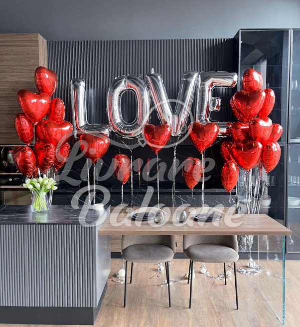 Украшение из воздушных шаров_Красные сердечки и любовь (LB-16005)