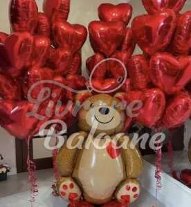 Воздушные шарики в форме красного сердца и особый плюшевый мишка (LB-16007)