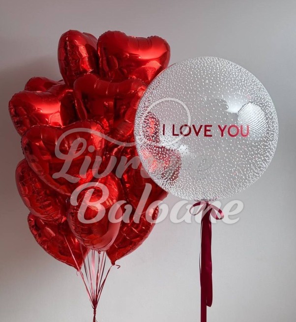 Сюрприз с красными воздушными шарами в форме сердца и Пузыри (LB-16008)