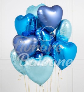 Набор воздушных шаров «Голубые сердечки» с гелием — элегантная смесь металлических и пастельных оттенков (LB-11031)