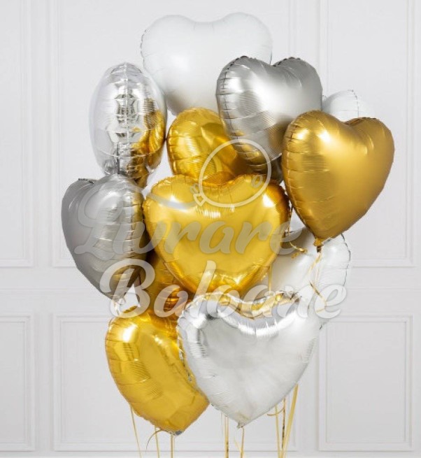 Set Baloane cu Heliu Inimi Aurii & Argintii - Decor Elegant Premium (LB-11032)