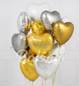 Набор воздушных шаров с золотыми и серебряными сердечками - элегантный декор премиум-класса (LB-11032)