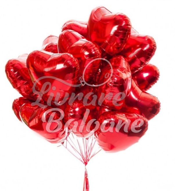Букет из 21 фольгированного воздушного шара с красными сердечками (LB-16028)