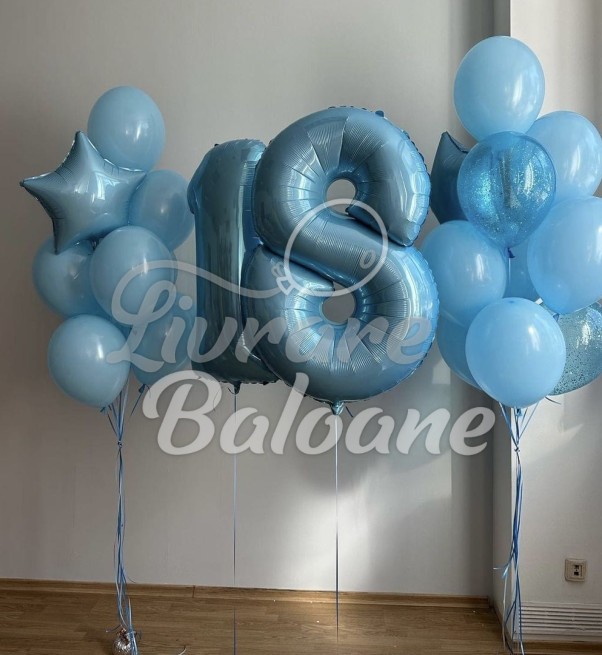 Baloane cu Heliu 18 Bleu cu Buchete Asortate (LB-11033)