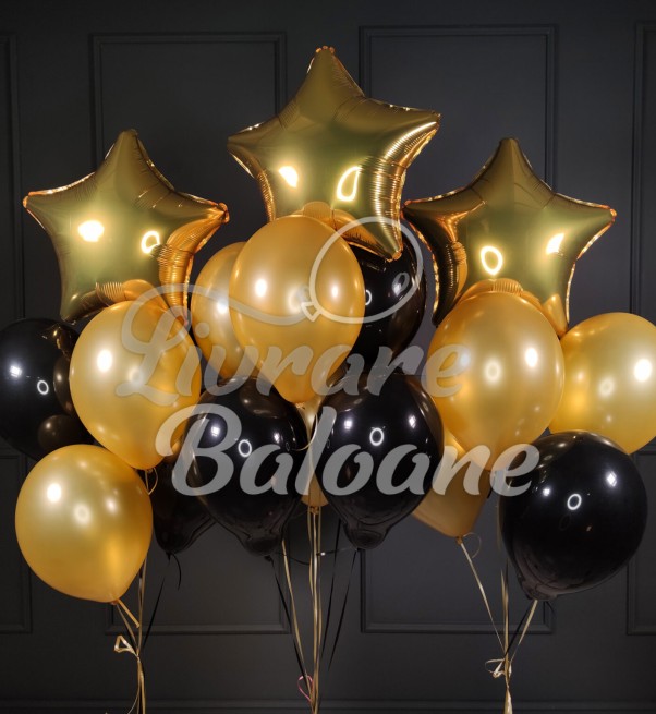 Decor Aniversar cu Baloane Aurii și Negre (LB-11034)