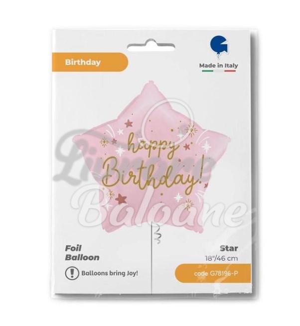STAR, 46 cm, Happy Birthday, pink, Grabo