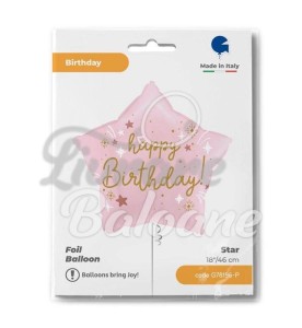 STAR, 46 cm, Happy Birthday, pink, Grabo
