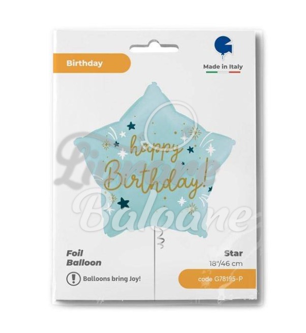 STAR, 46 cm, Happy Birthday, blue, Grabo