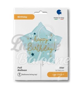 STAR, 46 cm, Happy Birthday, blue, Grabo