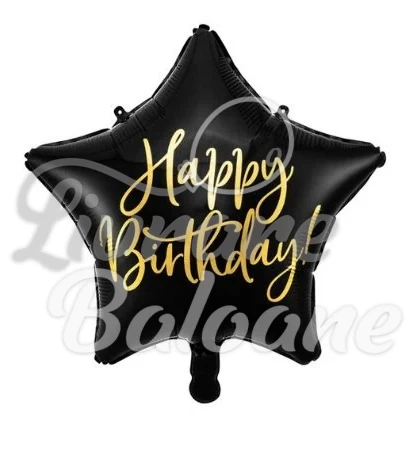 STAR, Foil balloon Happy Birthday, 48 cm, black