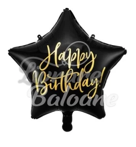 STAR, Foil balloon Happy Birthday, 48 cm, black