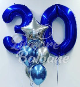 Гелиевые воздушные шары ЦИФРА 30 - Роскошные синие оттенки (LB-11037)