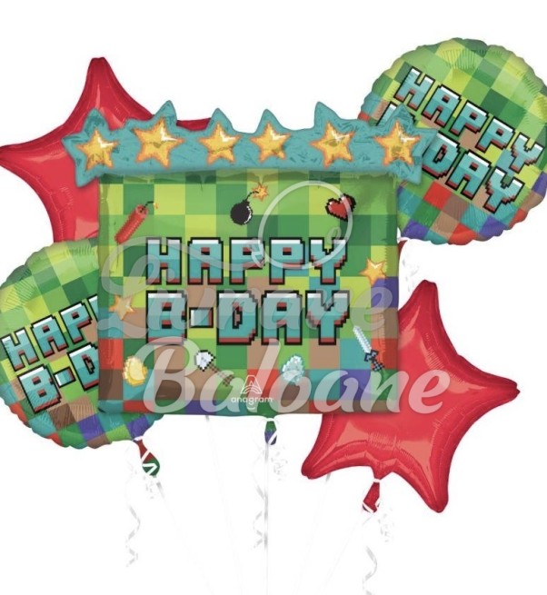 Набор из 5 гелиевых шаров_МАЙНКРАФТ Пиксель