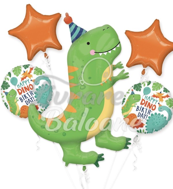 Buchet din 5 Baloane cu Heliu_Dino Party