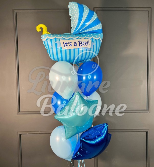 Buchet Baloane cu Heliu_Nou Născut Băiețel (LB-14086)
