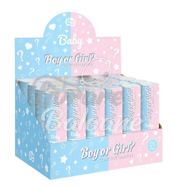 Хлопушка-конфетти с розовыми/голубыми бумажными кружочками_Мальчик или Девочка (LB-23013)