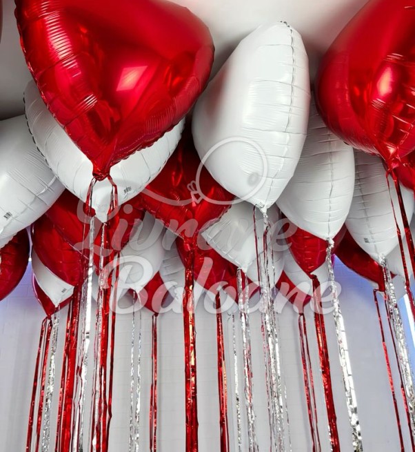 Красные и белые сердечки с гелием для потолка (LB-16012)