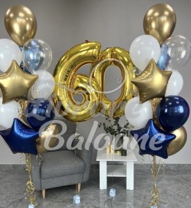 Набор воздушных шаров для дня рождения_60 элегантный золотисто-синий (LB-11053)