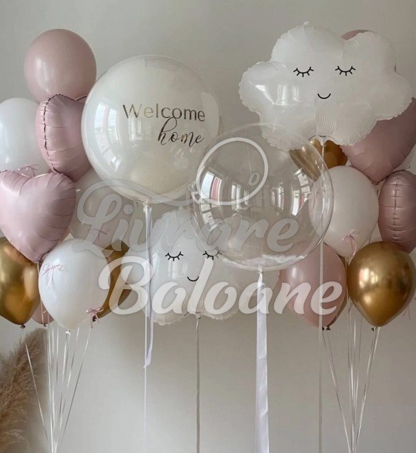 Set Baloane Premium pentru Nou-Nǎscut_Stil Elegant Alb-Roz (LB-14114)