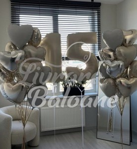 Set Baloane Cifrǎ 15 cu Inimi Argintii - Elegant Birthday (LB-130023)