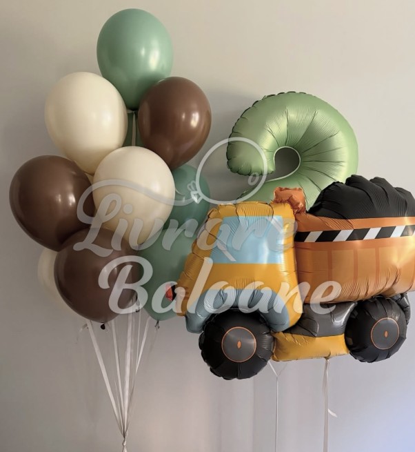Set baloane cu camion și cifra 2 - Aniversare bǎiețel (LB-130024)