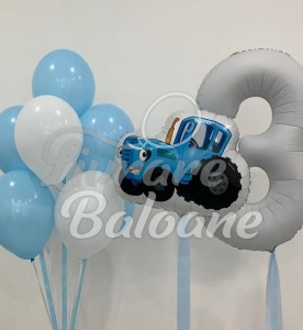 Set Baloane cu Tractor Albastru și Cifra 3 - Zi de Naștere Bǎiețel (LB-130025)