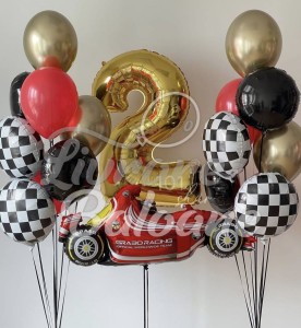 Set Baloane 2 Ani Racing_Cifrǎ Aurie și Mașinǎ Formula 1 (LB-130029)