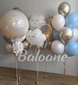 Композиция шаров Baby Boy – золотой жираф, облака и персональный шар Bubble (LB-14118)