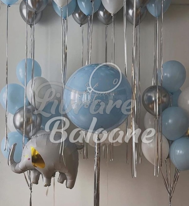 Набор шаров Baby Boy «Добро пожаловать домой» – голубой, белый, хром (LB-14121)