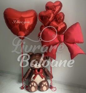 Set Baloane cu Ursuleț Teddy și Inimi_Decor Romantic Premium (LB-16067)
