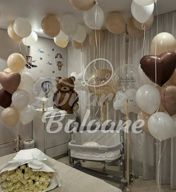 Премиум набор шаров на выписку мальчика – Мишка Teddy и бежевые тона (LB-14115)