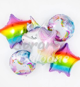 Set Baloane Folie Unicorn Curcubeu_Happy Birthday_Decor Petrecere Copii (LB-18146)