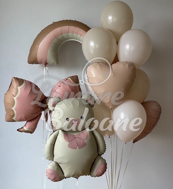 Set Baloane_Curcubeu_Fundițǎ_Ursuleț în culori pale (LB-13017)