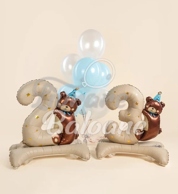 Balon Folie_Cifre 2 & 3 cu Bazǎ_Ursuleț Bǎiat